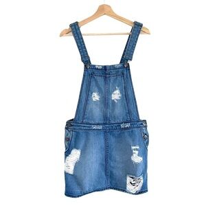 LF Carmar Distressed Denim Overalls Jumper Mini Dress Skirtall Medium